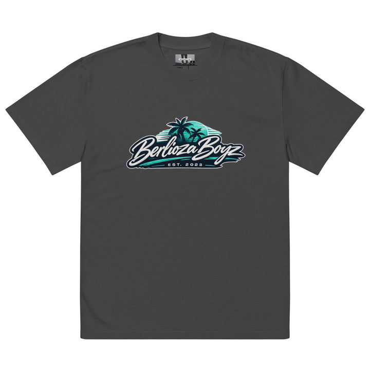 BerliozaBoyz Coastal Script Heavyweight Oversized Tee — Faded Black — Front