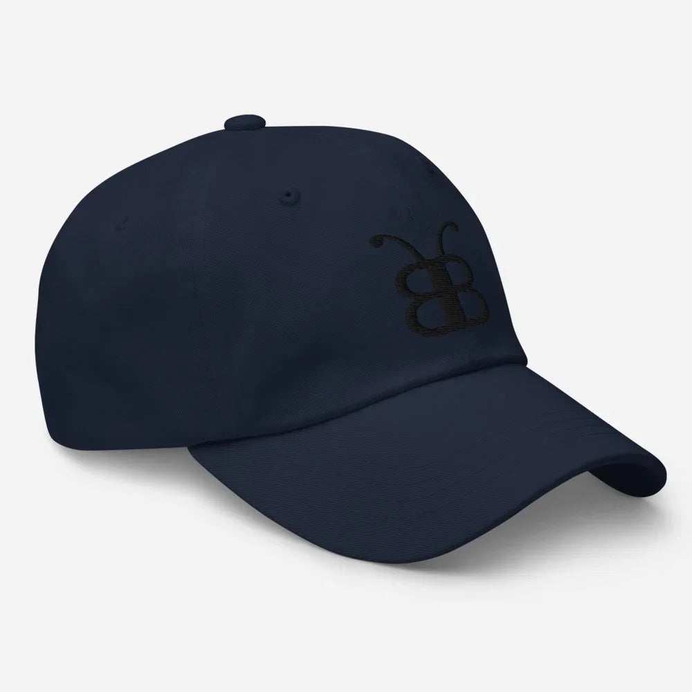 Navy blue dad hat with embroidered logo, streetwear style cap for casual fashion