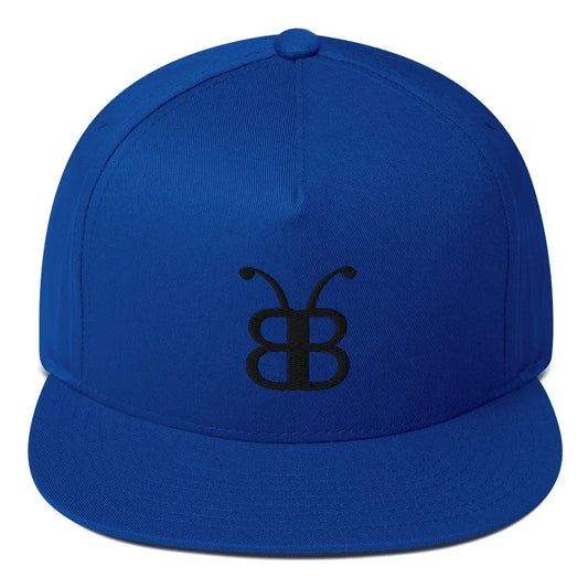 Royal blue snapback hat with black embroidered logo, streetwear style cap for urban fashion